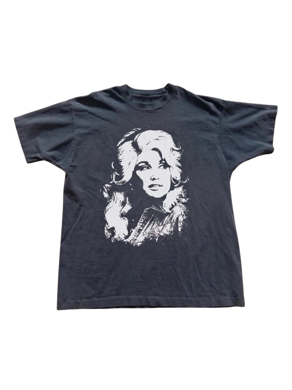 Black Graphic Dolly T-Shirt with White Portrait Print